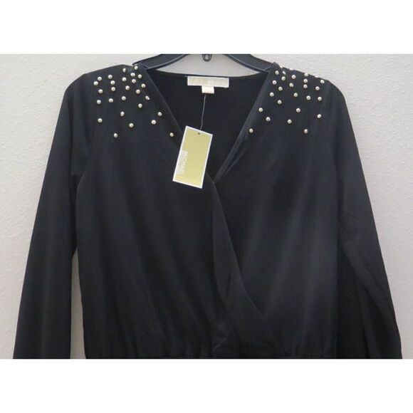 Michael Michael Kors Women's Sz XS Black Long Sleeve Blouse w/Gold Studs $98+ - Picture 3 of 10